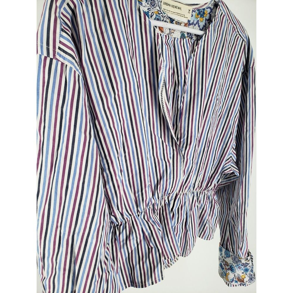 Urban Renewal Upcycled Ruffle Cropped Blouse Top Striped Peplum Size S Flip Cuff